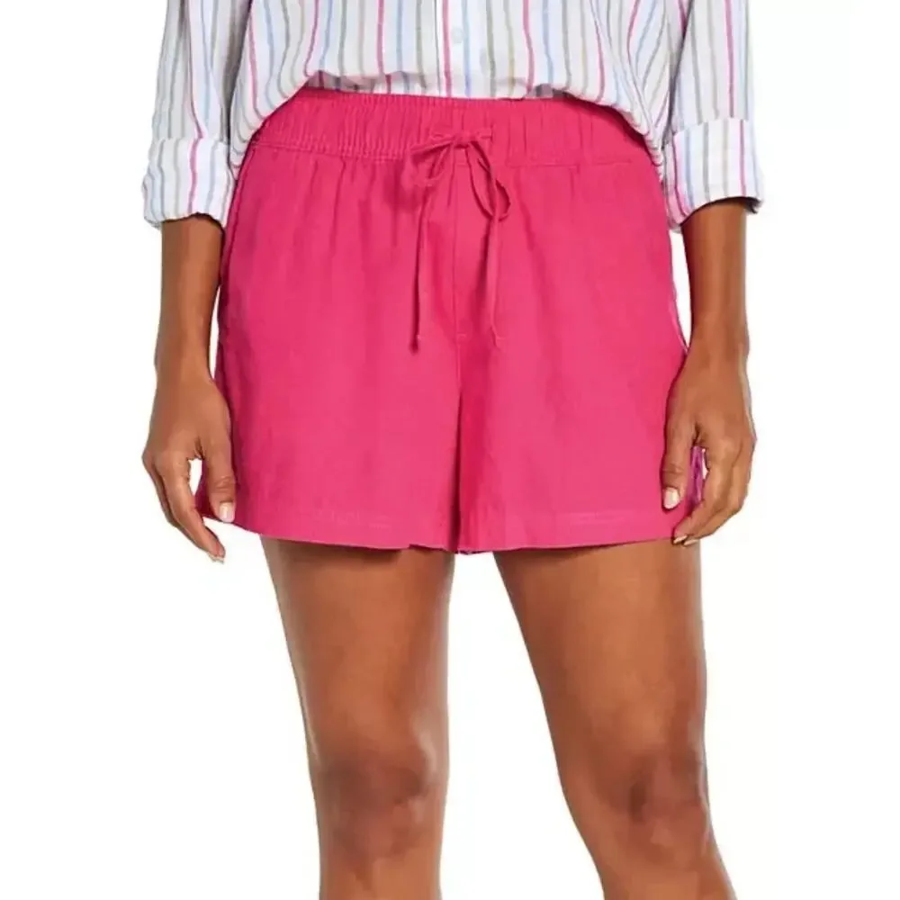 GAP Pull On Utility Shorts Linen Blend Royal Fuchsia Small Coastal Beach Resort